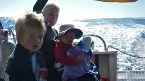 steph with kids on boat 2