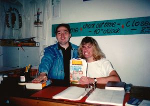 With the owner of one of the many hostels I checked out. © Stephanie Glaser