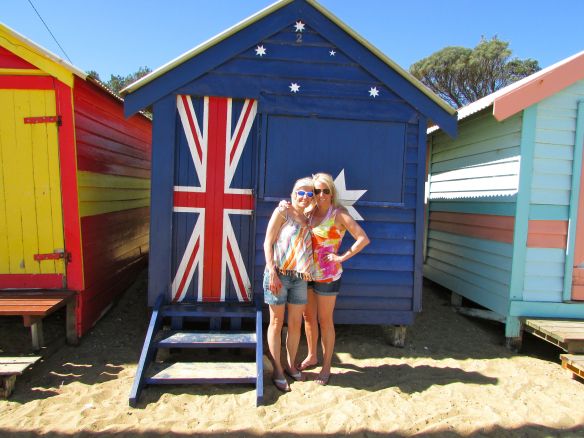 Here I am (left) with my sister, Suz (right) at the Brighton Beach boxes near Melbourne.
