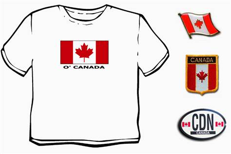 © T-shirtKing.com via AP This T-shirt, decal, pin and patch are part of a "Go Canadian" travel set to convince people you are a Canadian traveler. 