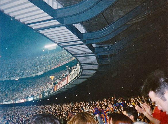Finding my moment at Camp Nou in Barcelona, Spain (1995). Chanting "Barca!" with about 95,000 spectators this was probably the biggest cultural moment I've experienced. I also spoke in caveman Spanish to the man sitting next to me. I told him how excited I was to be at the game. “Me gusta fútbol de España mucho!“  Soon he shared his sunflower seeds with me. 