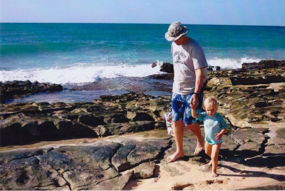 Kaesy and Kurt wandering along the coast of Exmouth, Western Australia.