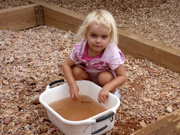 Kasey noodling for opals at a mining museum in Coober Pedy, South Australia