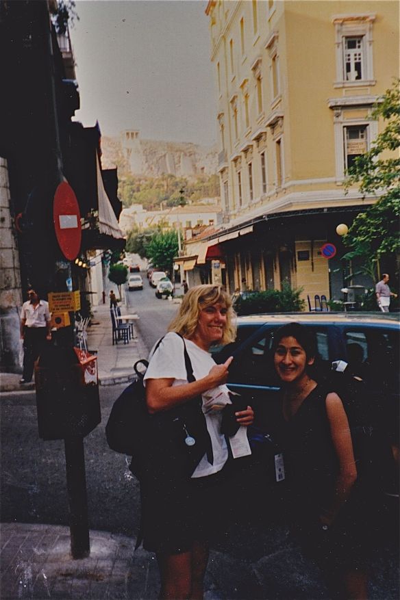 Indira and I take a break from our sprint to the ferry to look at the Acropolis. 