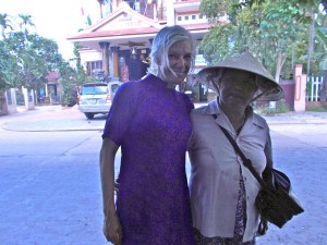 older woman with steph in ao dai