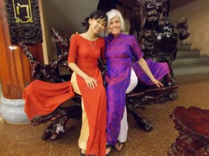 Steph and Jinh in ao dais at van loi