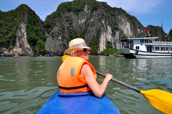 steph kayaking in Halong Bay