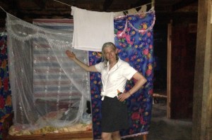 steph showing the mosquito netting