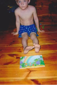 Eddie sitting in the hallway, trying to cool off on our first day in Adelaide. 
