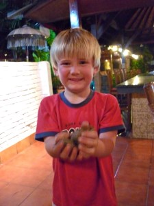 Eddie with frogs